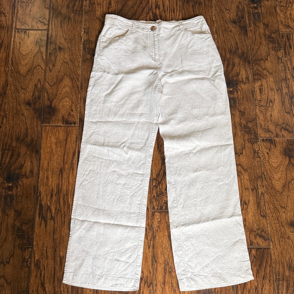 Chico's Oatmeal color Wide-Leg 100% Linen Pants, size 00/XS/2
